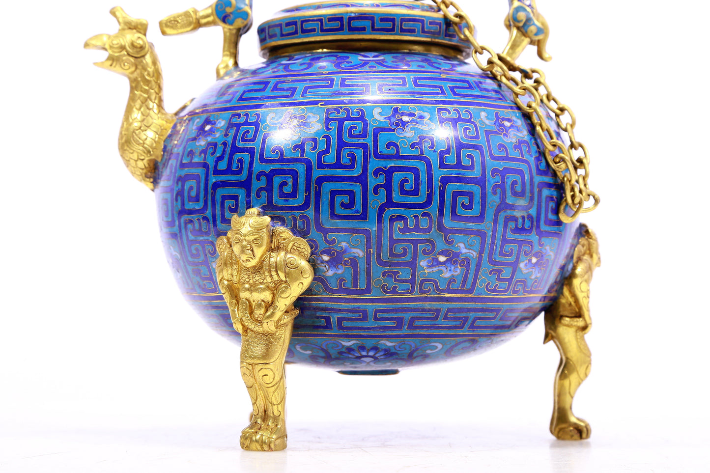 A Superb Cloisonne 'Dragon' Tripod Ewer With A Phoenix Spout