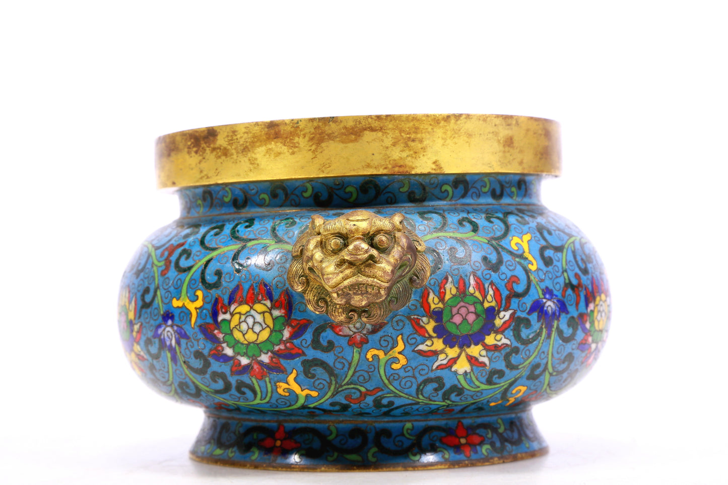 A Gorgeous Cloisonne 'Scrolling Lotus' Lion-Handled Censer