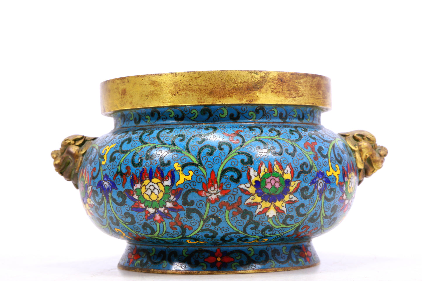 A Gorgeous Cloisonne 'Scrolling Lotus' Lion-Handled Censer