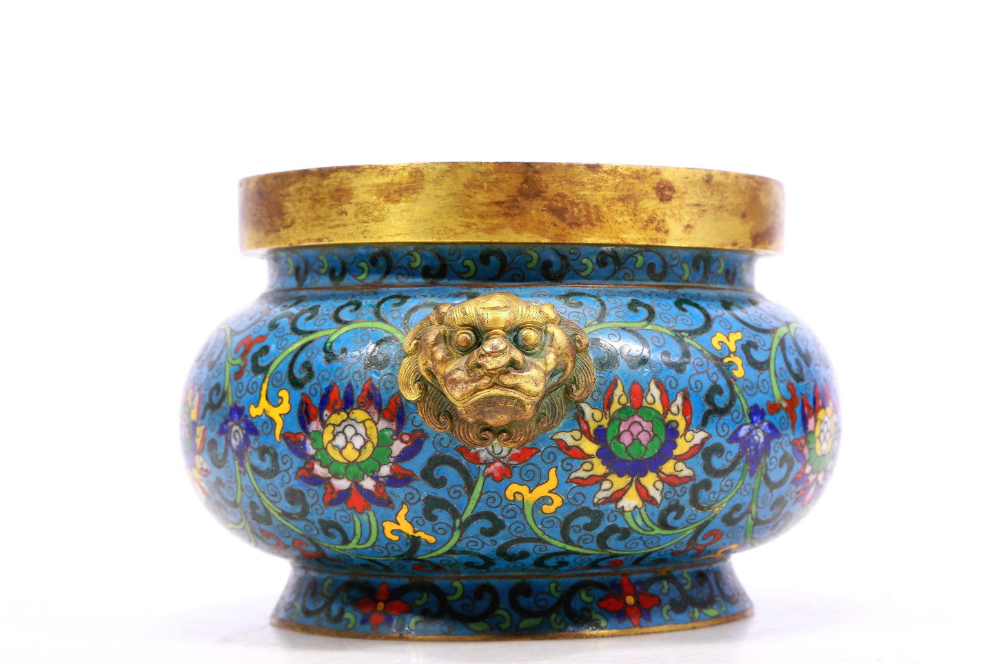 A Gorgeous Cloisonne 'Scrolling Lotus' Lion-Handled Censer