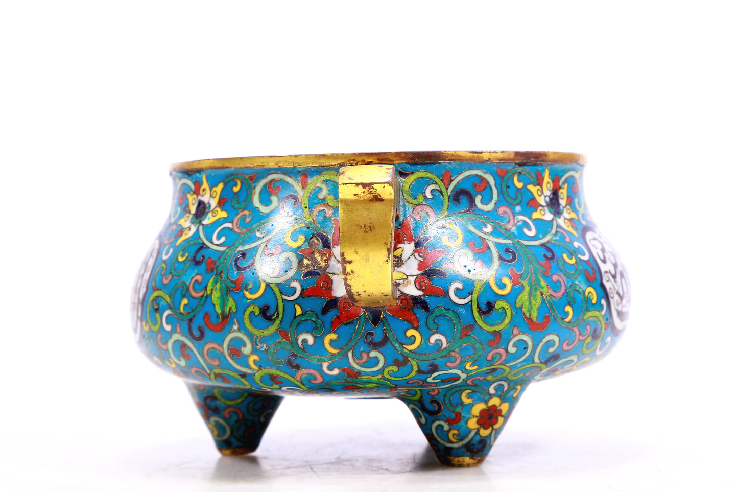 A Superb Cloisonne 'Scrolling Lotus& Arabic' Tripod Censer