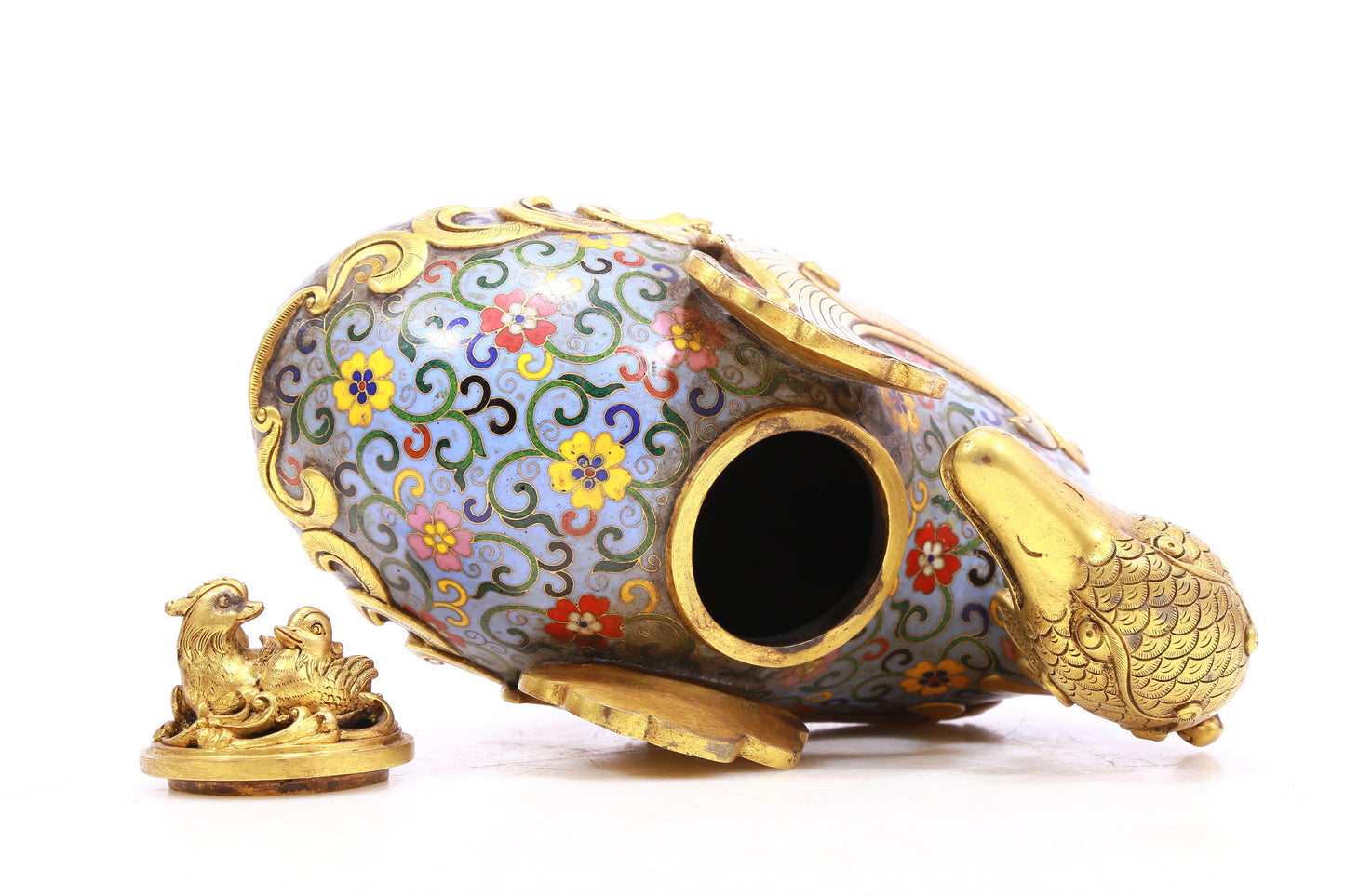 A Gorgeous Cloisonne Duck-Form Censer