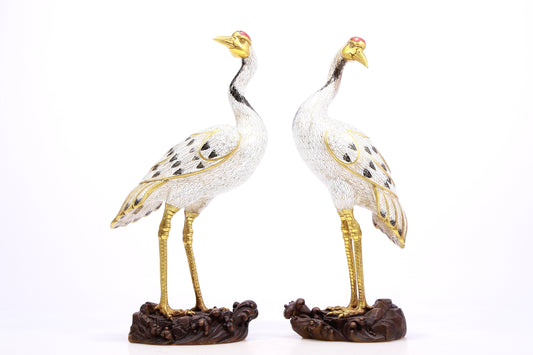 A Gorgeous Pair Of Cloisonne Cranes