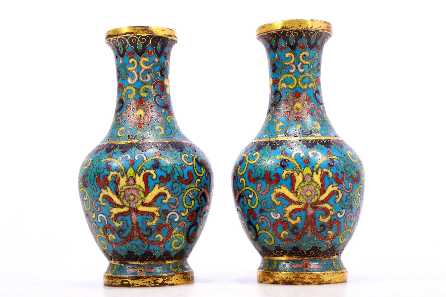 A Wonderful Pair Of Cloisonne 'Scrolling Lotus' Vases