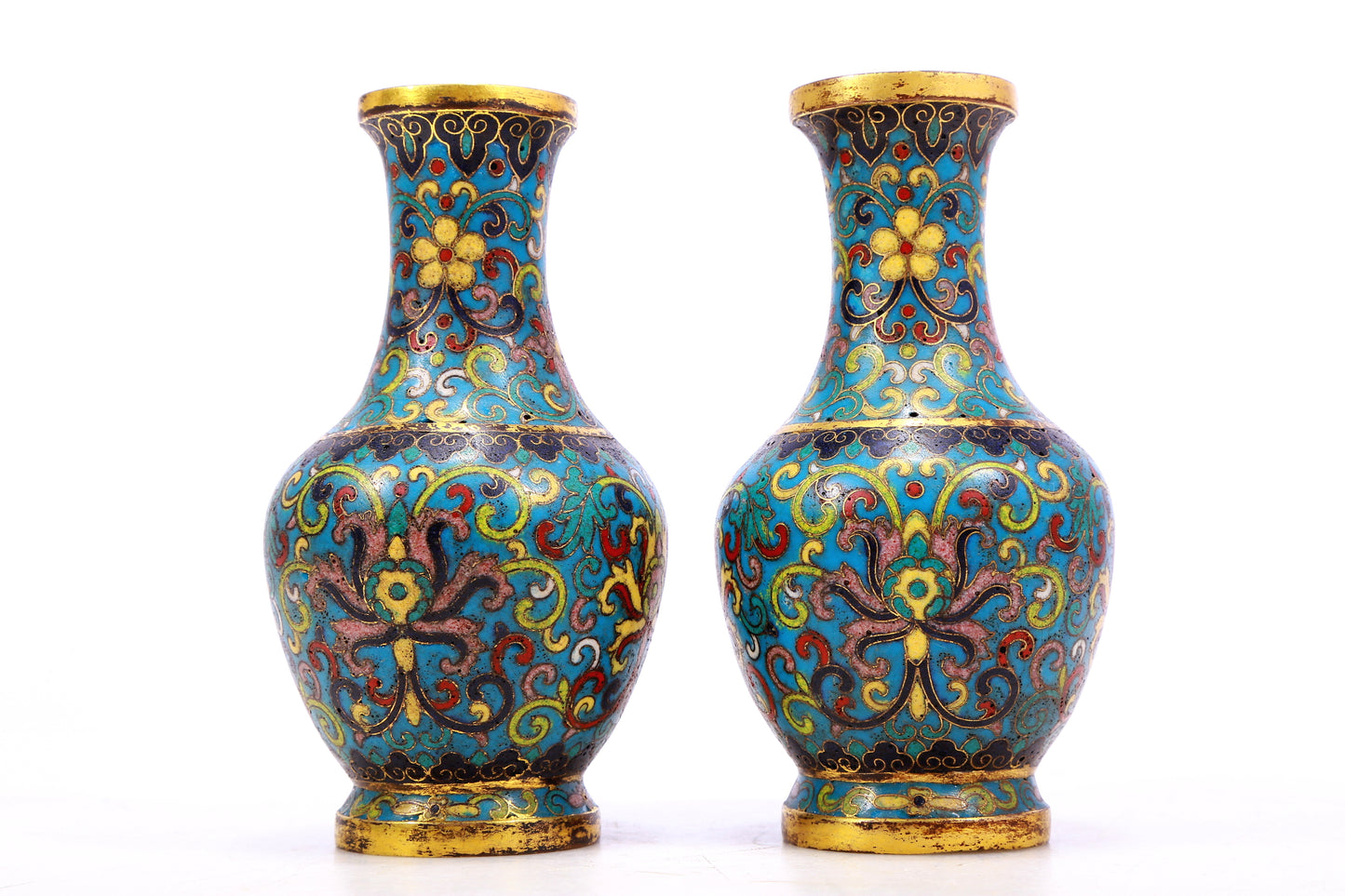 A Wonderful Pair Of Cloisonne 'Scrolling Lotus' Vases