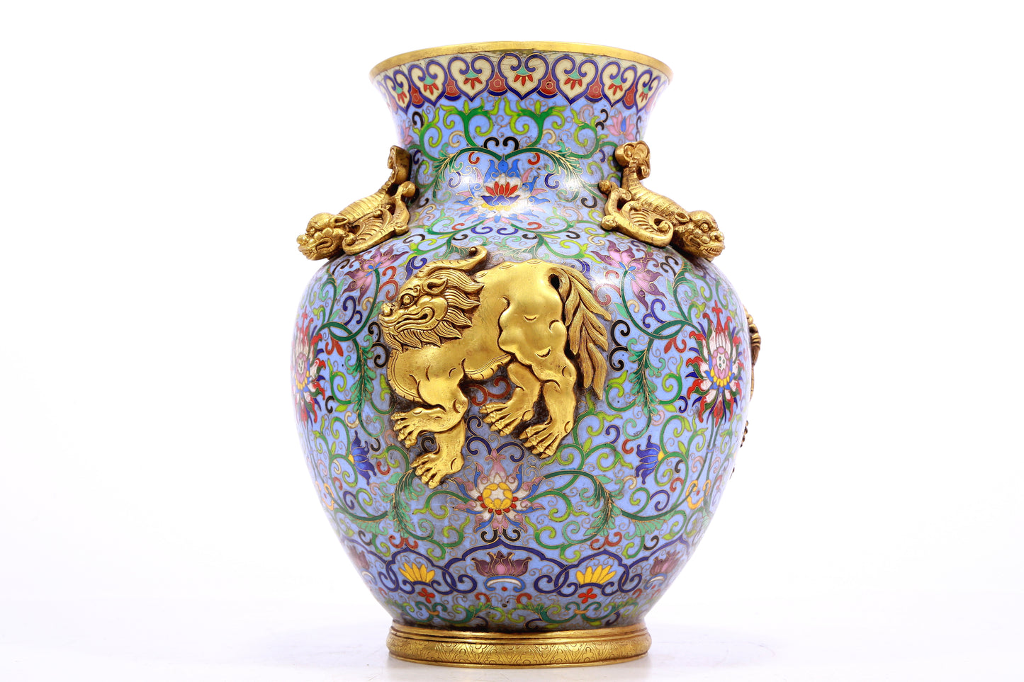 A Precious Cloisonne 'Scrolling Lotus& Auspicious Beast' Vase