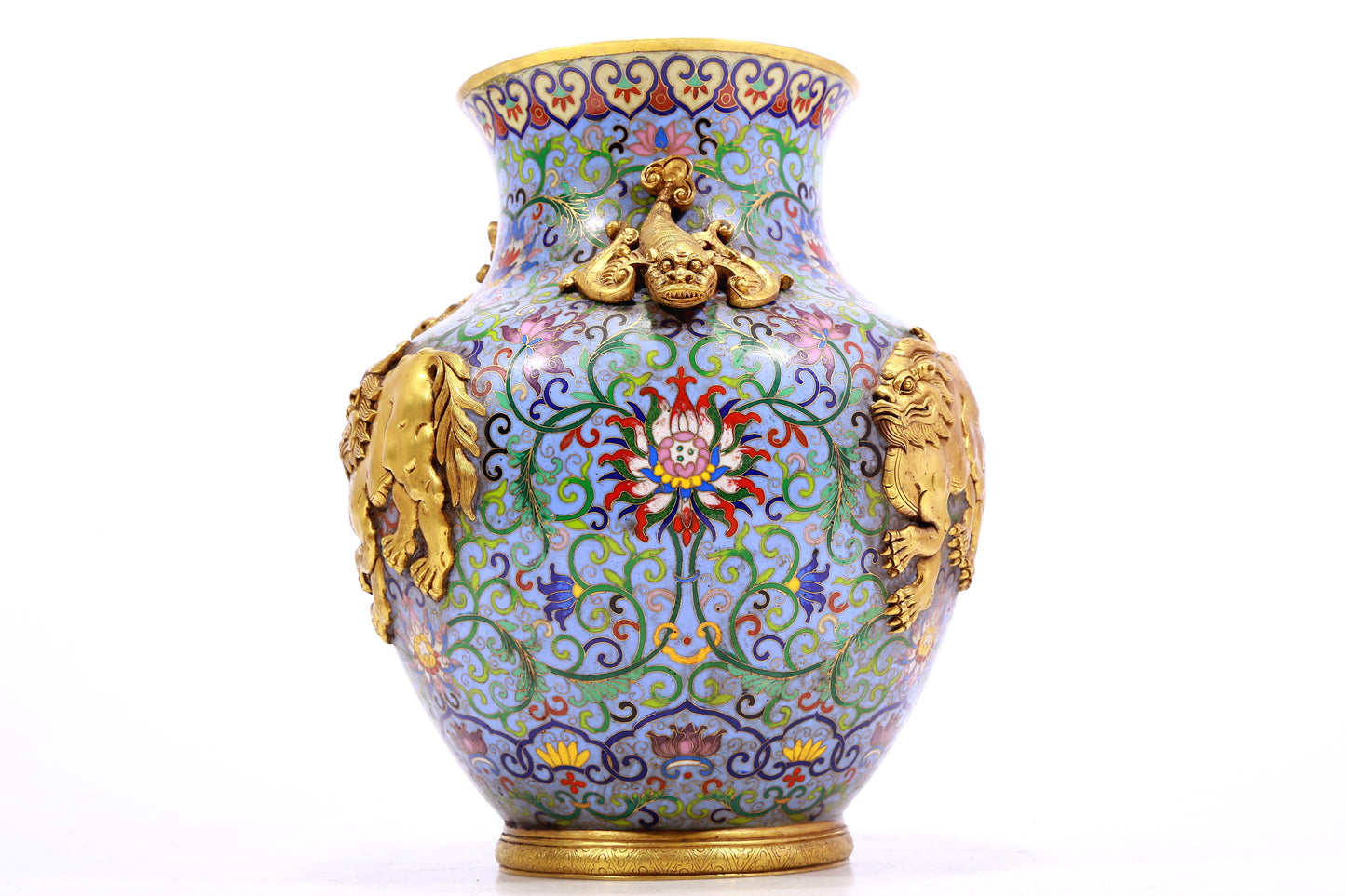 A Precious Cloisonne 'Scrolling Lotus& Auspicious Beast' Vase