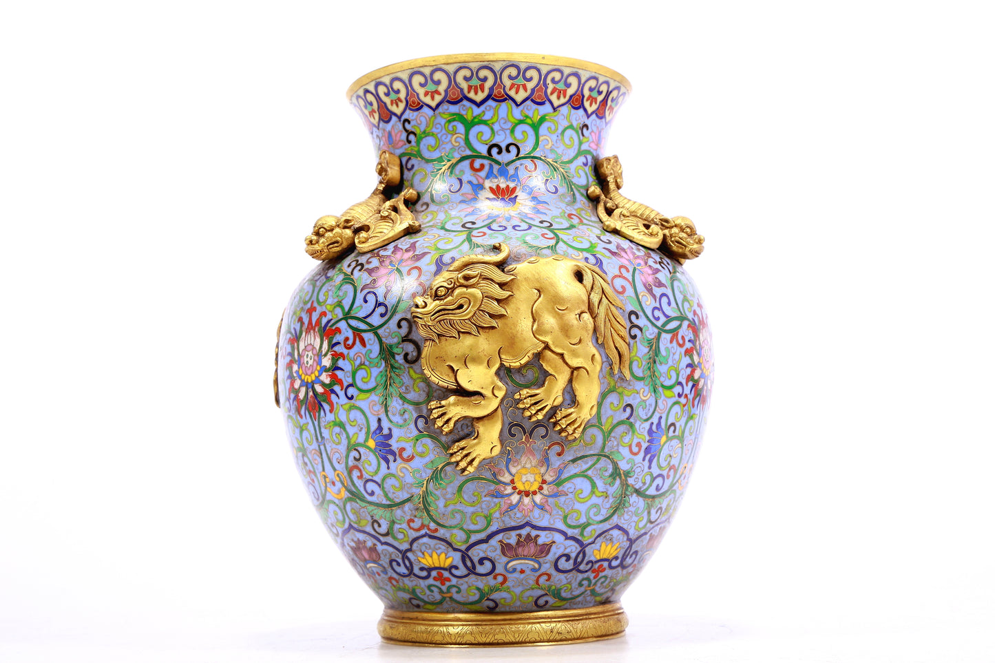 A Precious Cloisonne 'Scrolling Lotus& Auspicious Beast' Vase