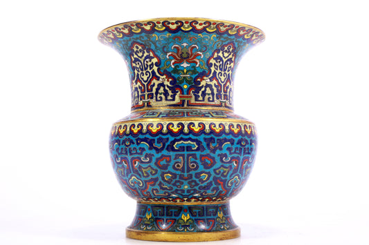 A cloisonné vase with 'Twinkle lotus and animal face' pattern