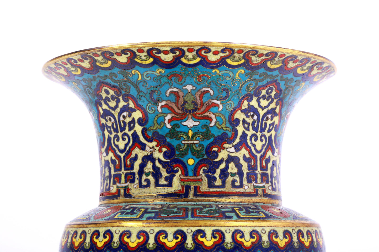 A cloisonné vase with 'Twinkle lotus and animal face' pattern