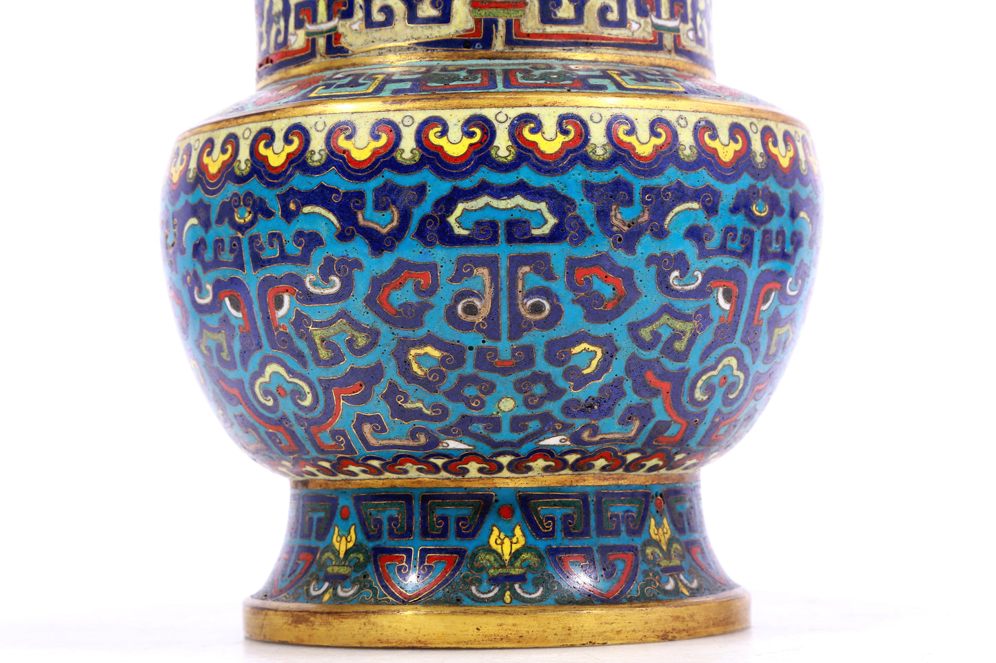 A cloisonné vase with 'Twinkle lotus and animal face' pattern