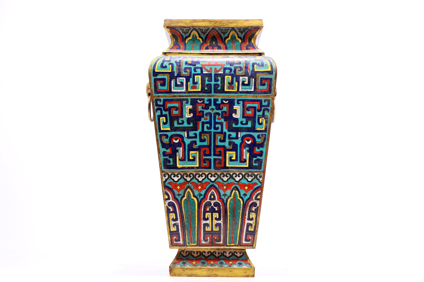 A Superb Cloisonne 'Scrolling Lotus' Dragon-Handled Vase