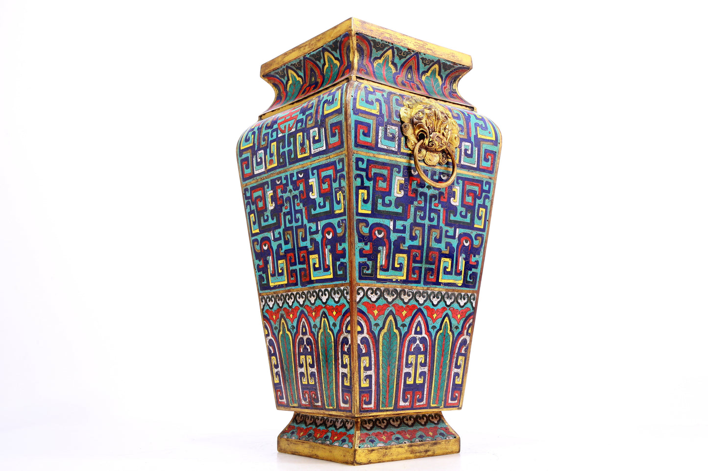 A Superb Cloisonne 'Scrolling Lotus' Dragon-Handled Vase