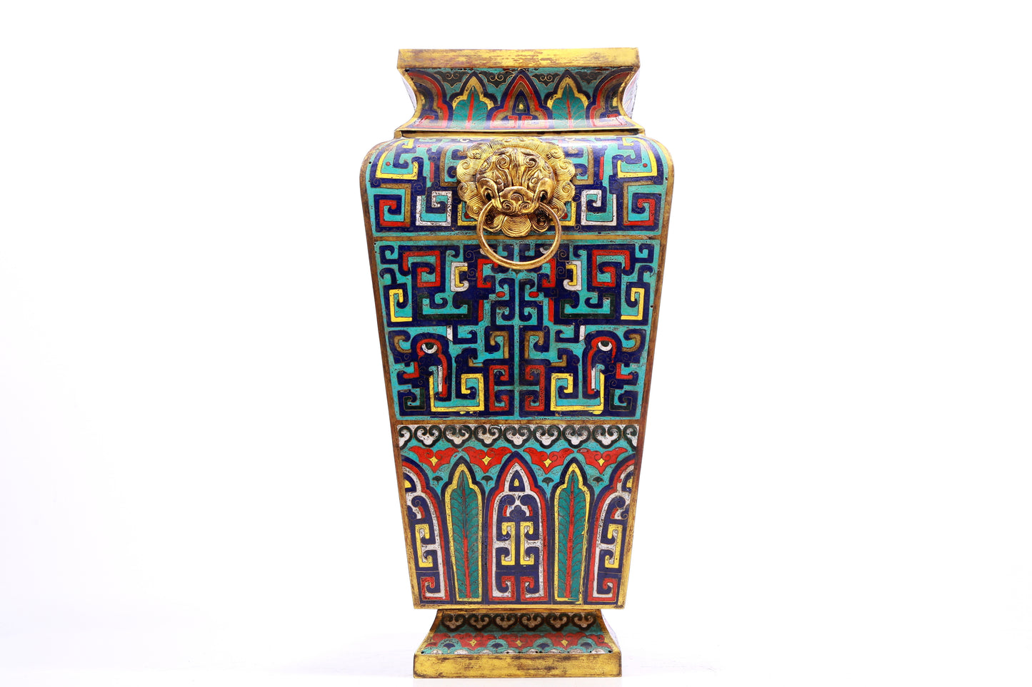 A Superb Cloisonne 'Scrolling Lotus' Dragon-Handled Vase