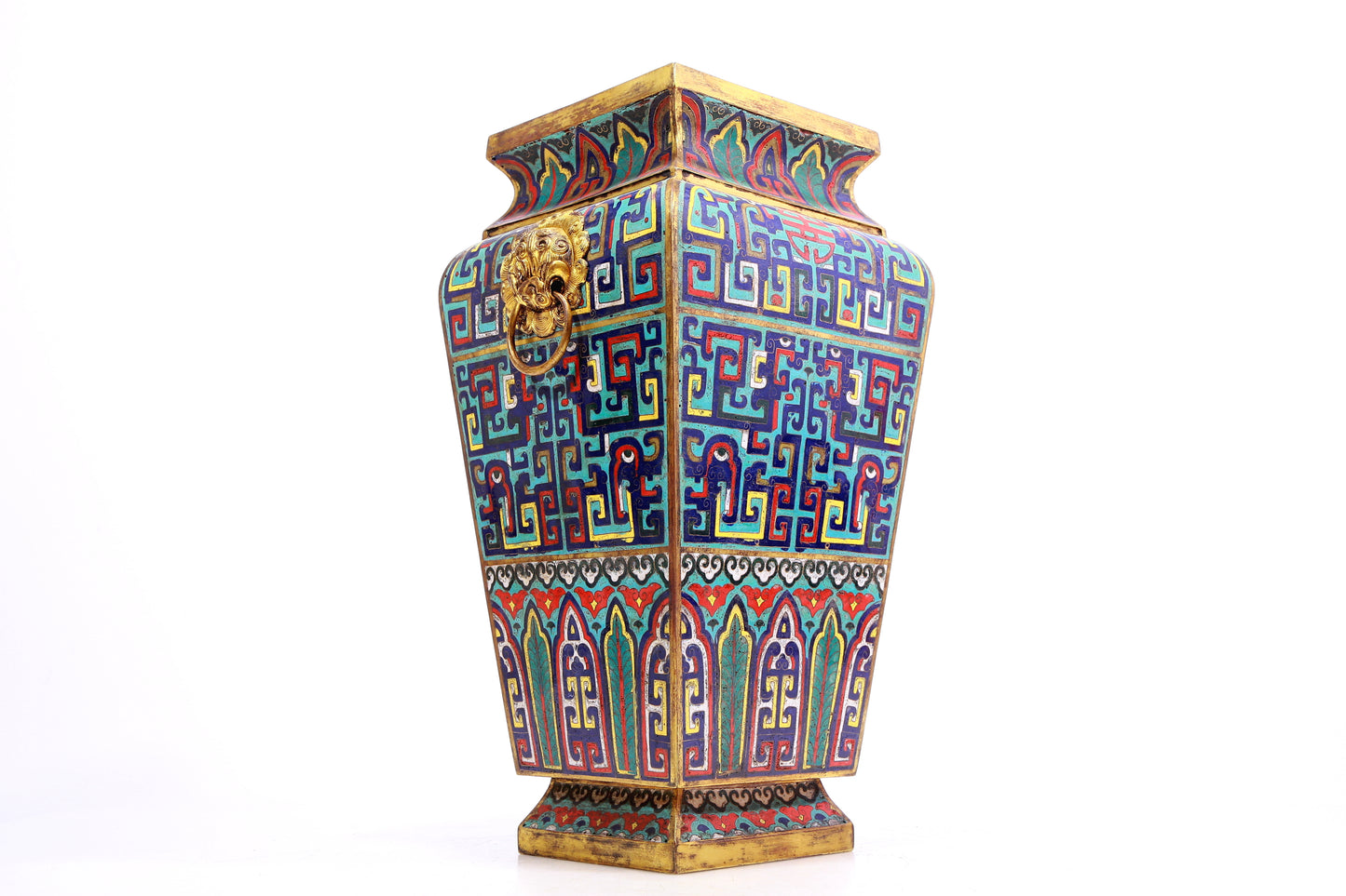 A Superb Cloisonne 'Scrolling Lotus' Dragon-Handled Vase