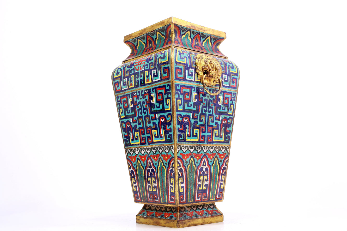 A Superb Cloisonne 'Scrolling Lotus' Dragon-Handled Vase