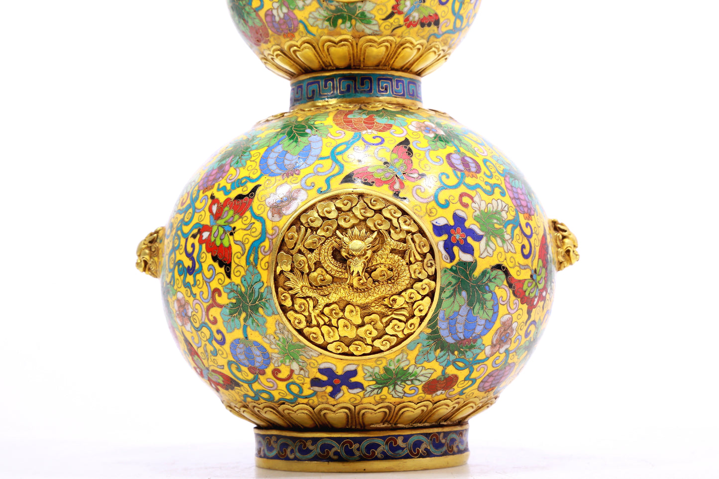 A Fabulous Cloisonne 'Dragon' Gourd-Form Vase