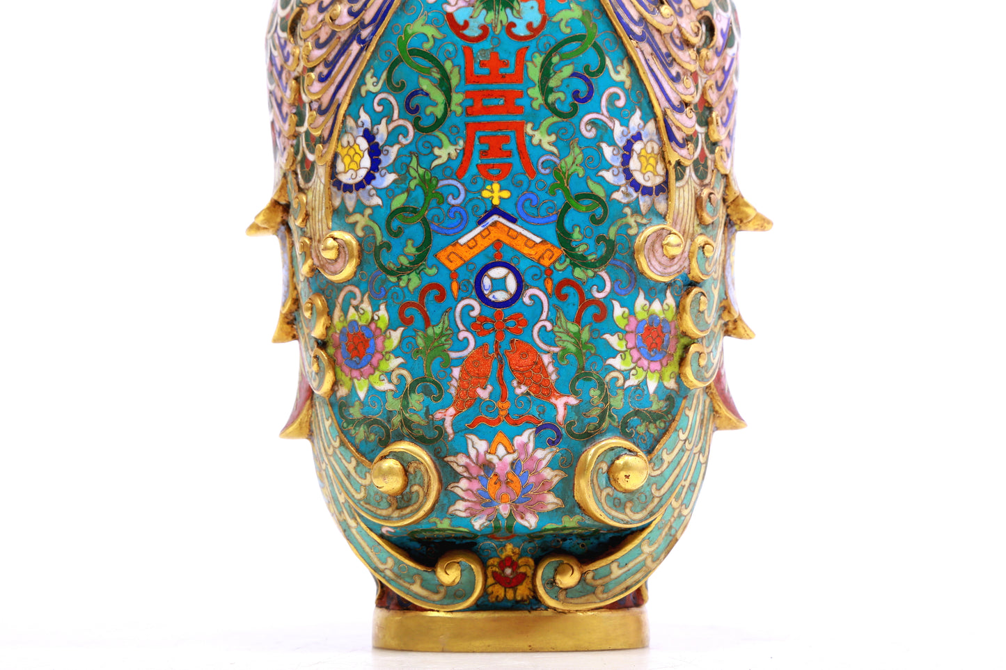 A Gorgeous Cloisonne 'Scrolling Lotus' Phoenix-Handled Vases