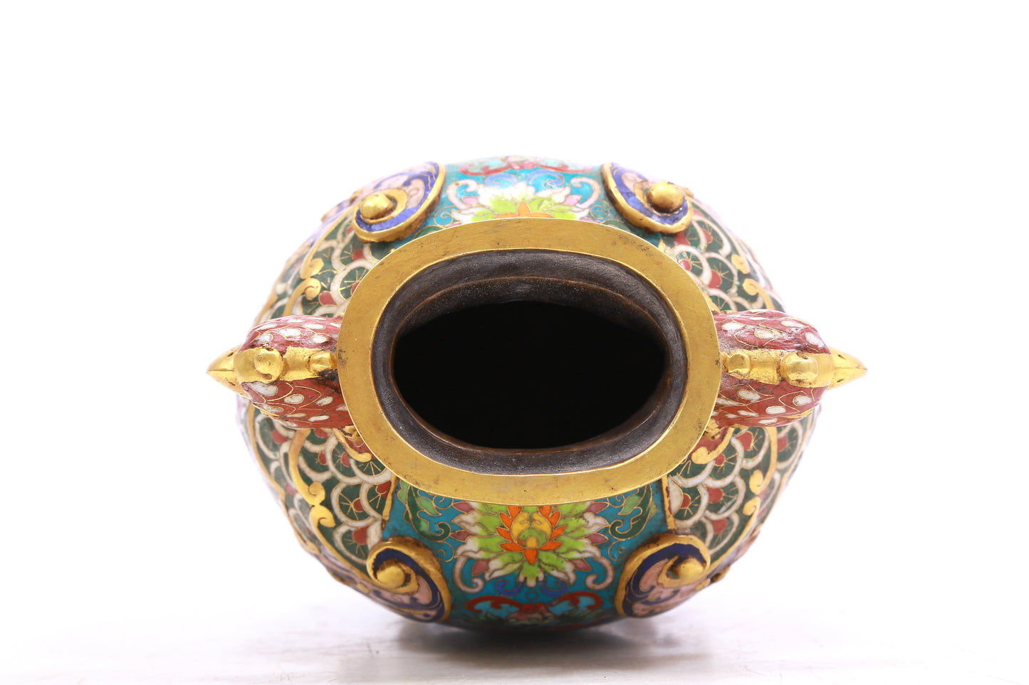 A Gorgeous Cloisonne 'Scrolling Lotus' Phoenix-Handled Vases