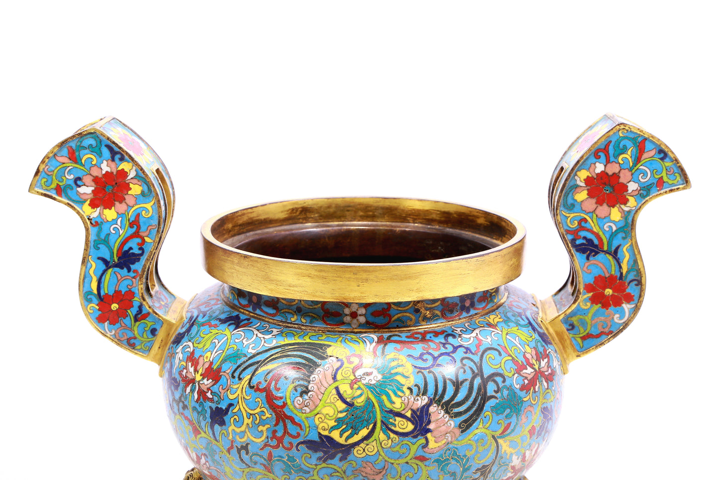 A Gorgeous Cloisonne 'Phoenix& Flower' Tripod Censer