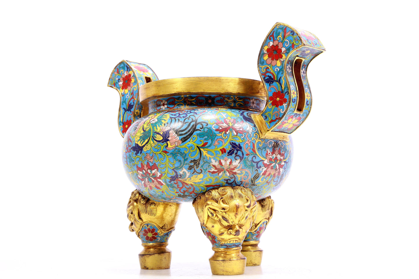 A Gorgeous Cloisonne 'Phoenix& Flower' Tripod Censer