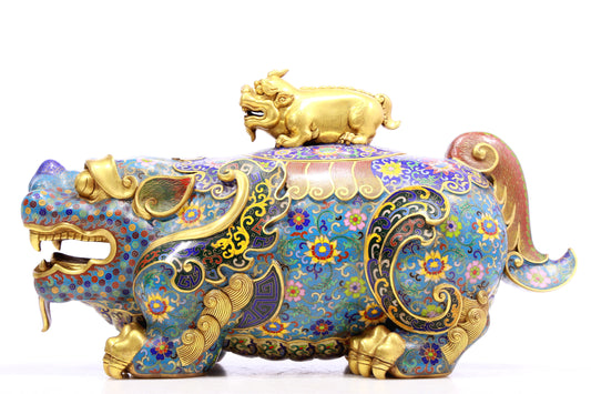 A Fabulous Cloisonne Beast-Form Box