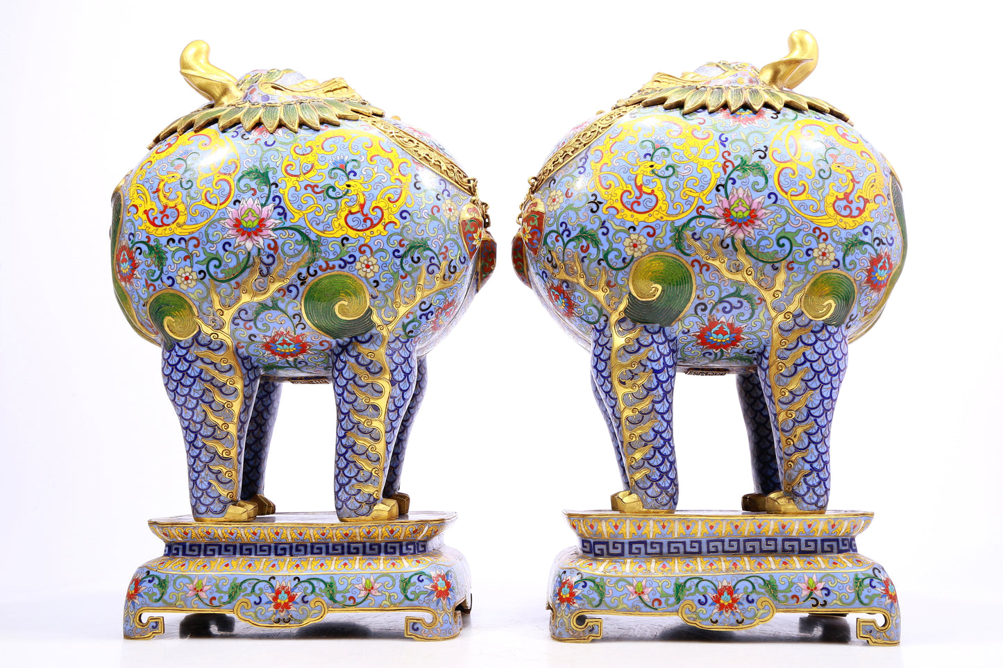 Pair of cloisonné unicorn censers