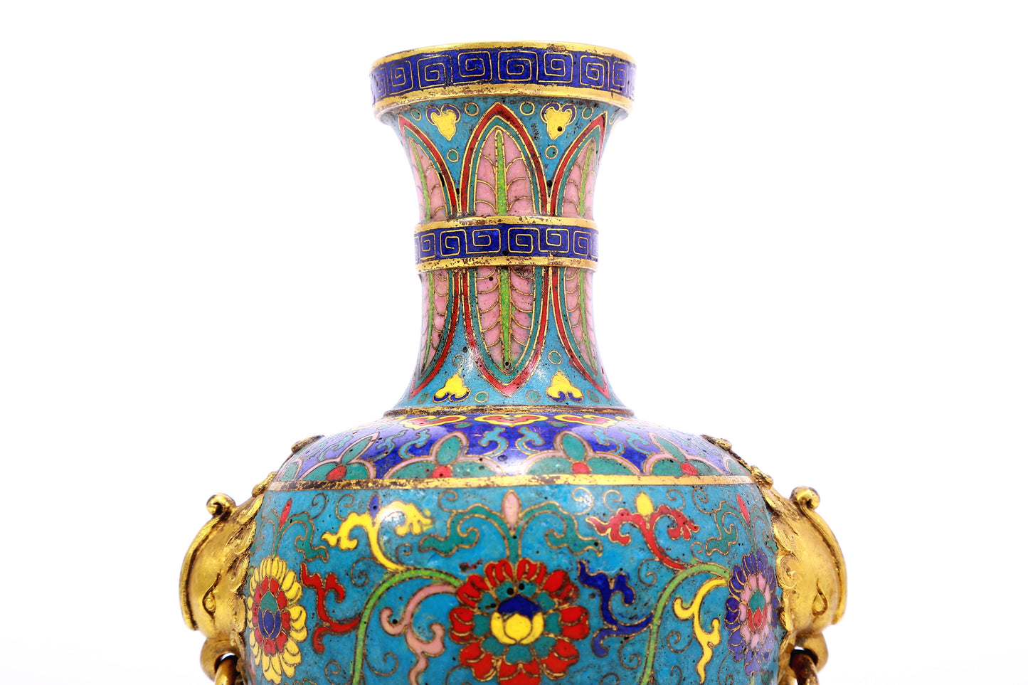 cloisonné vase with lotus pattern and phoenix ears