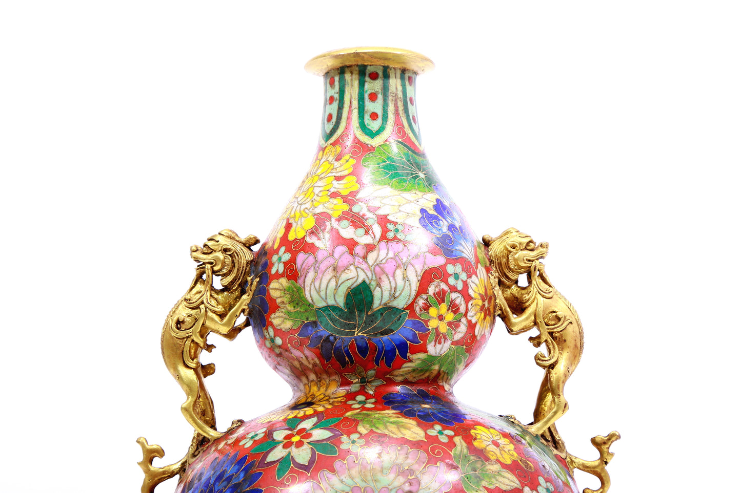 A Gorgeous Cloisonne 'Flower' Dragon-Handled Gourd-Form Vase