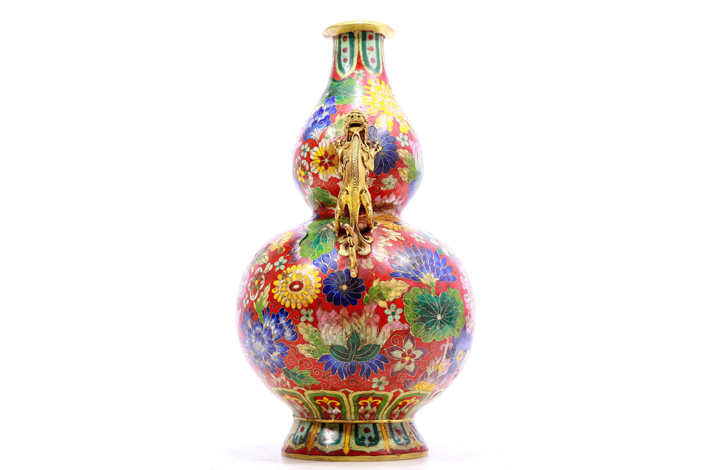 A Gorgeous Cloisonne 'Flower' Dragon-Handled Gourd-Form Vase