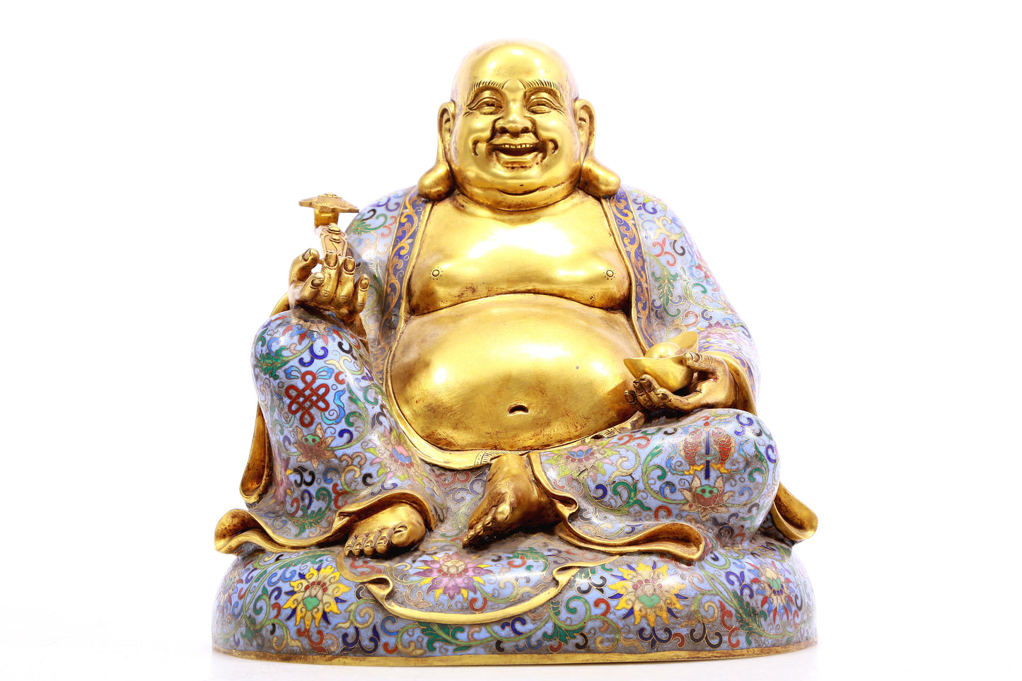 A cloisonné Maitreya Buddha statue