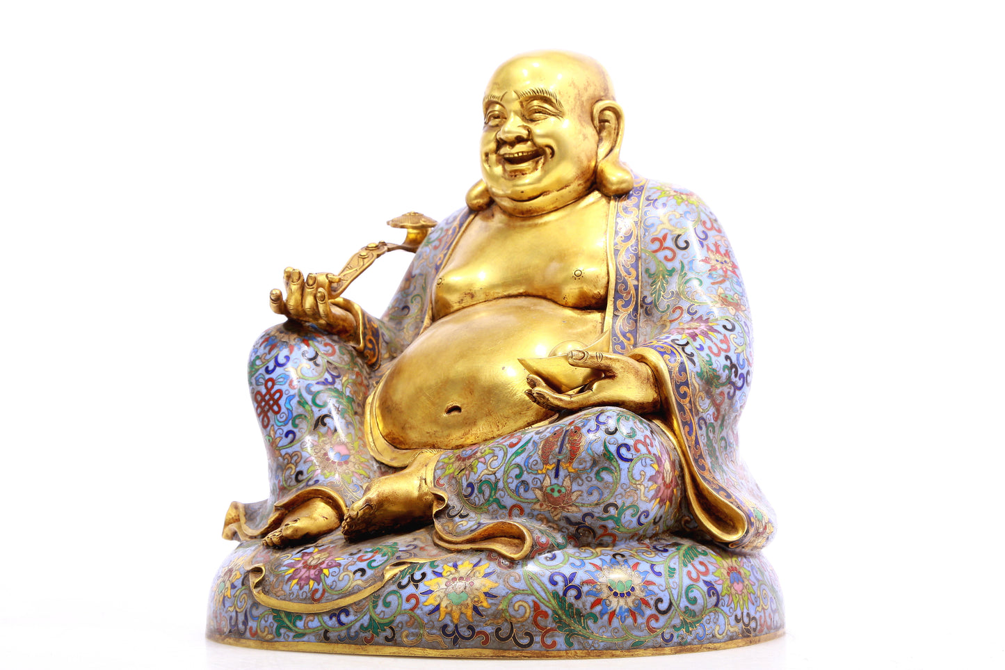 A cloisonné Maitreya Buddha statue