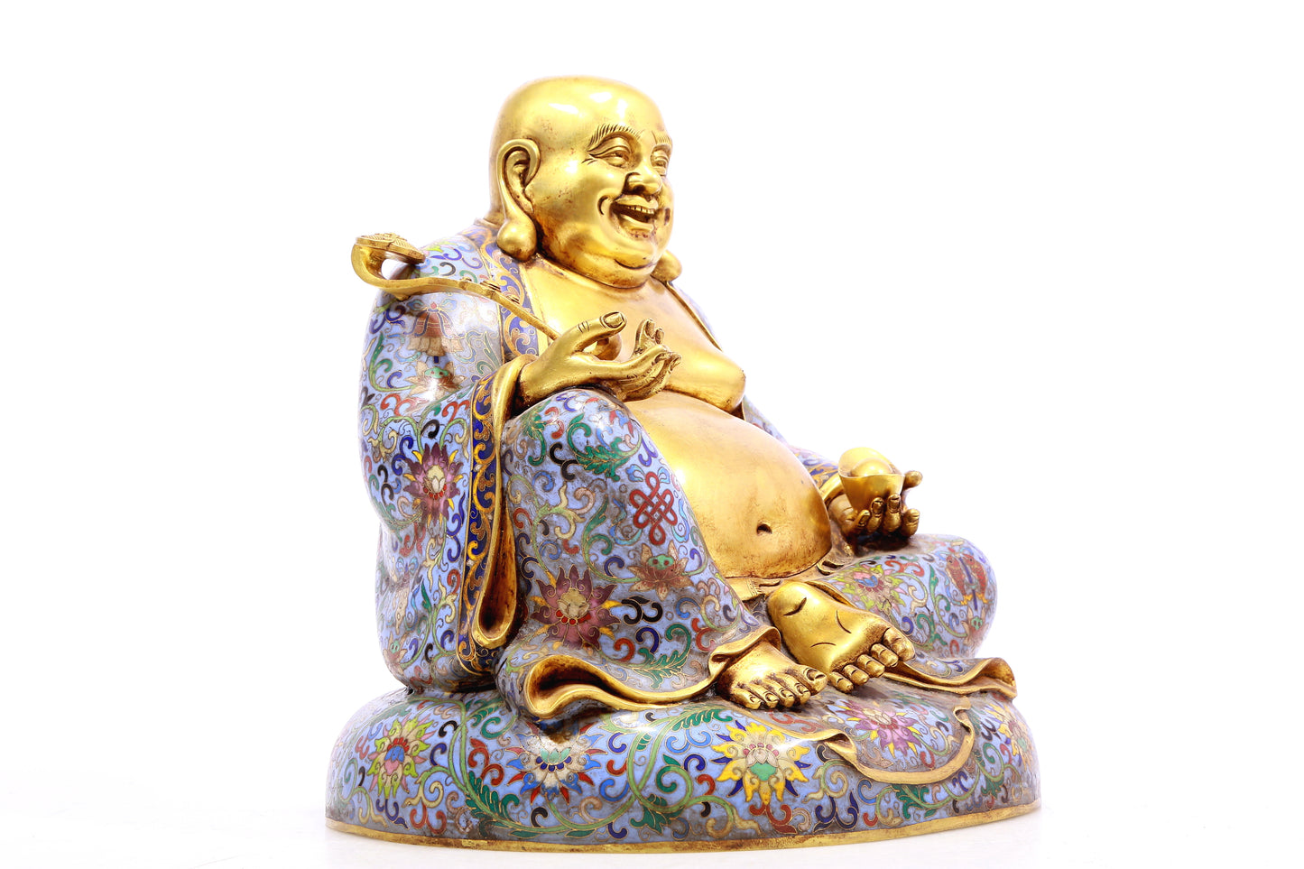 A cloisonné Maitreya Buddha statue