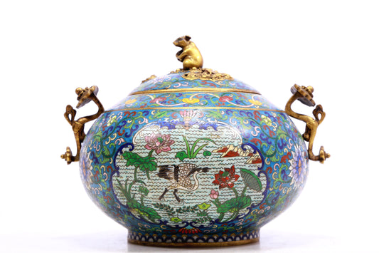 A cloisonne tangled lotus pattern Ruyi ear stove