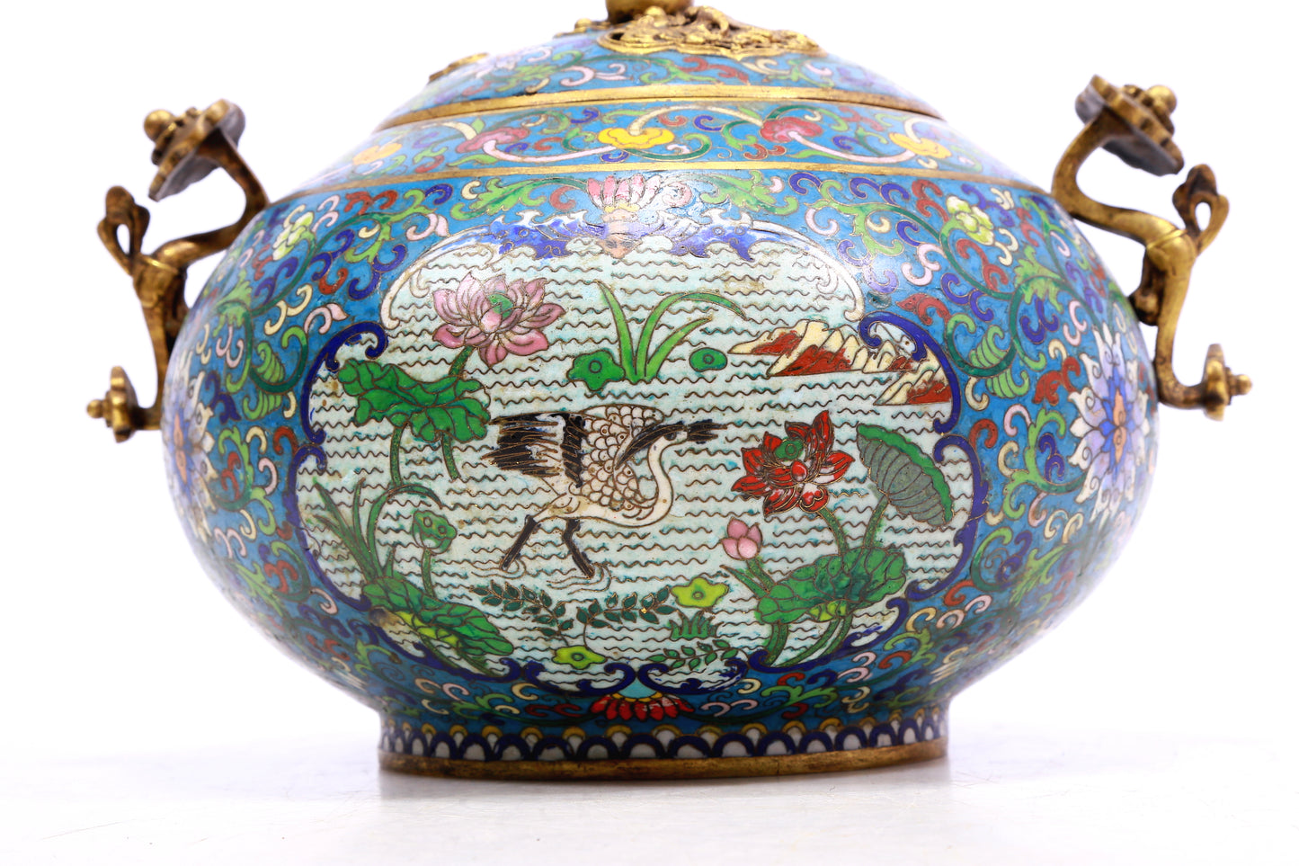 A cloisonne tangled lotus pattern Ruyi ear stove