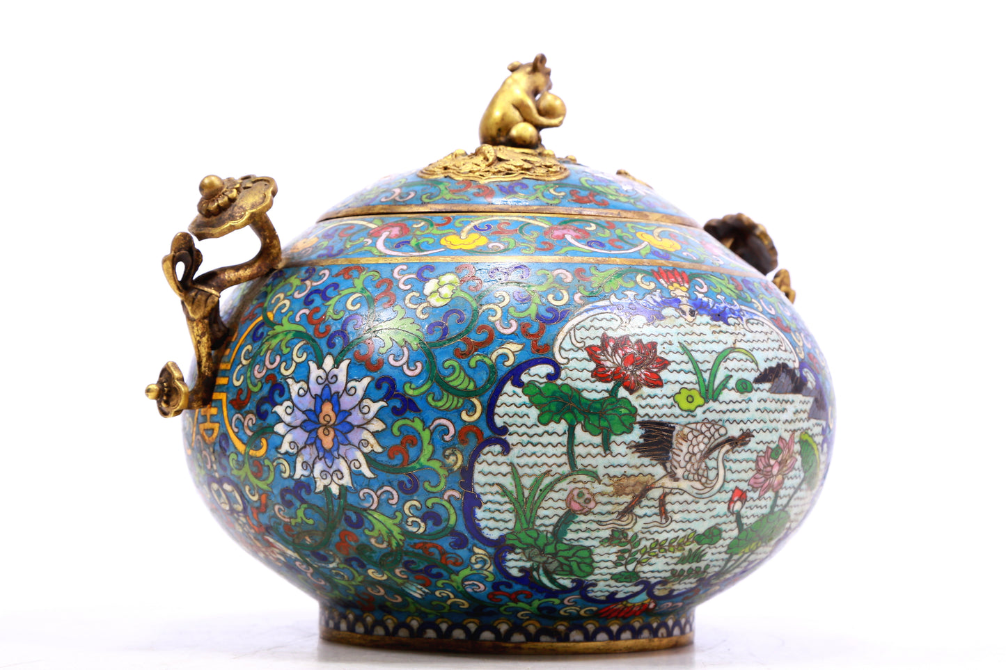 A cloisonne tangled lotus pattern Ruyi ear stove