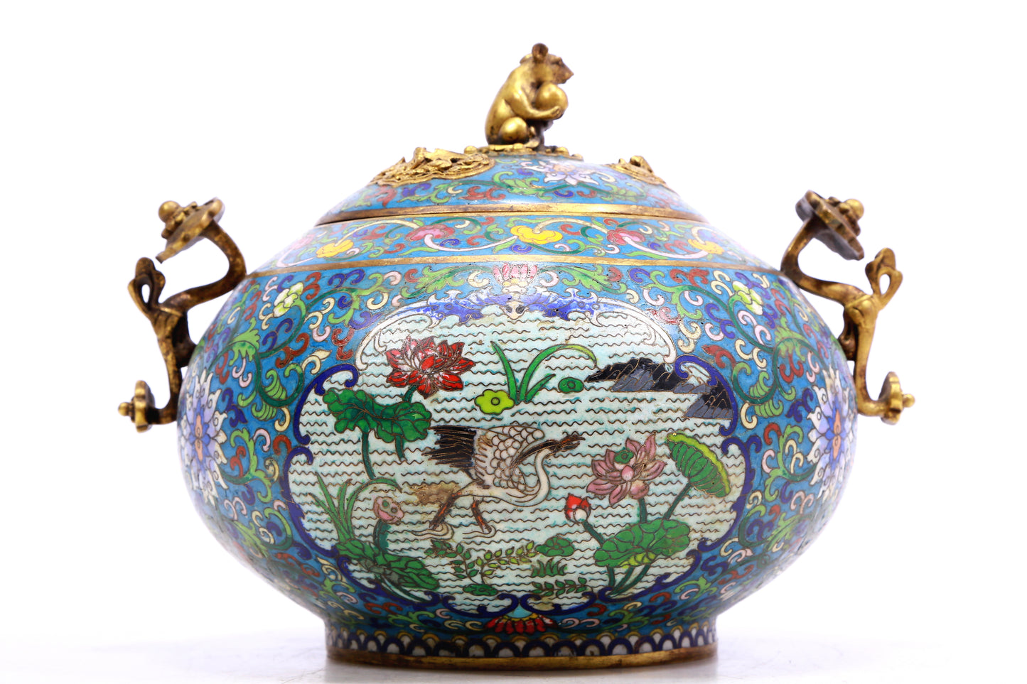 A cloisonne tangled lotus pattern Ruyi ear stove