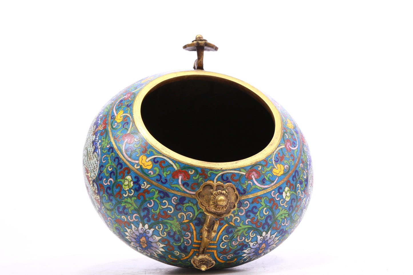 A cloisonne tangled lotus pattern Ruyi ear stove