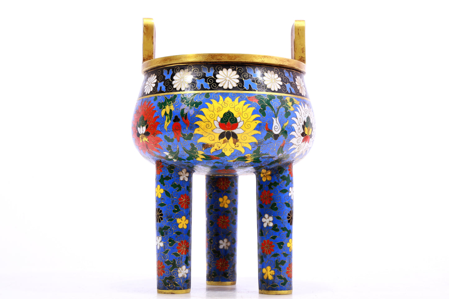 A Superb Cloisonne 'Scrolling Lotus' Tripod Censer