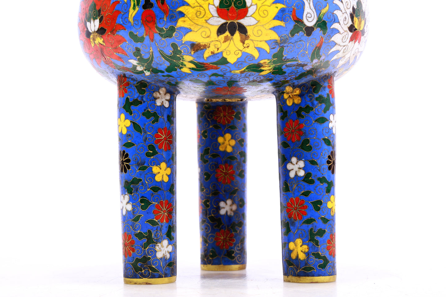 A Superb Cloisonne 'Scrolling Lotus' Tripod Censer