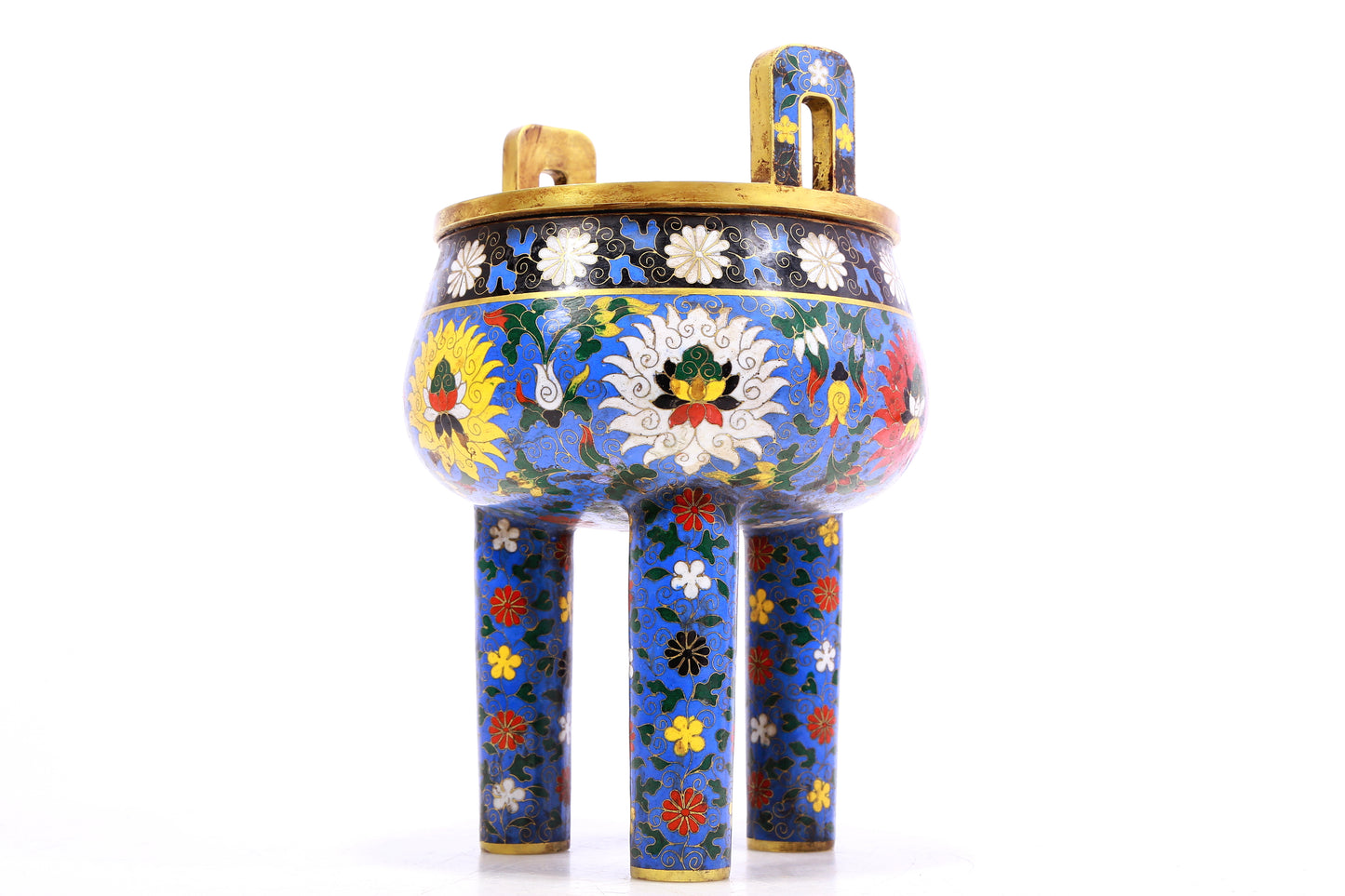 A Superb Cloisonne 'Scrolling Lotus' Tripod Censer