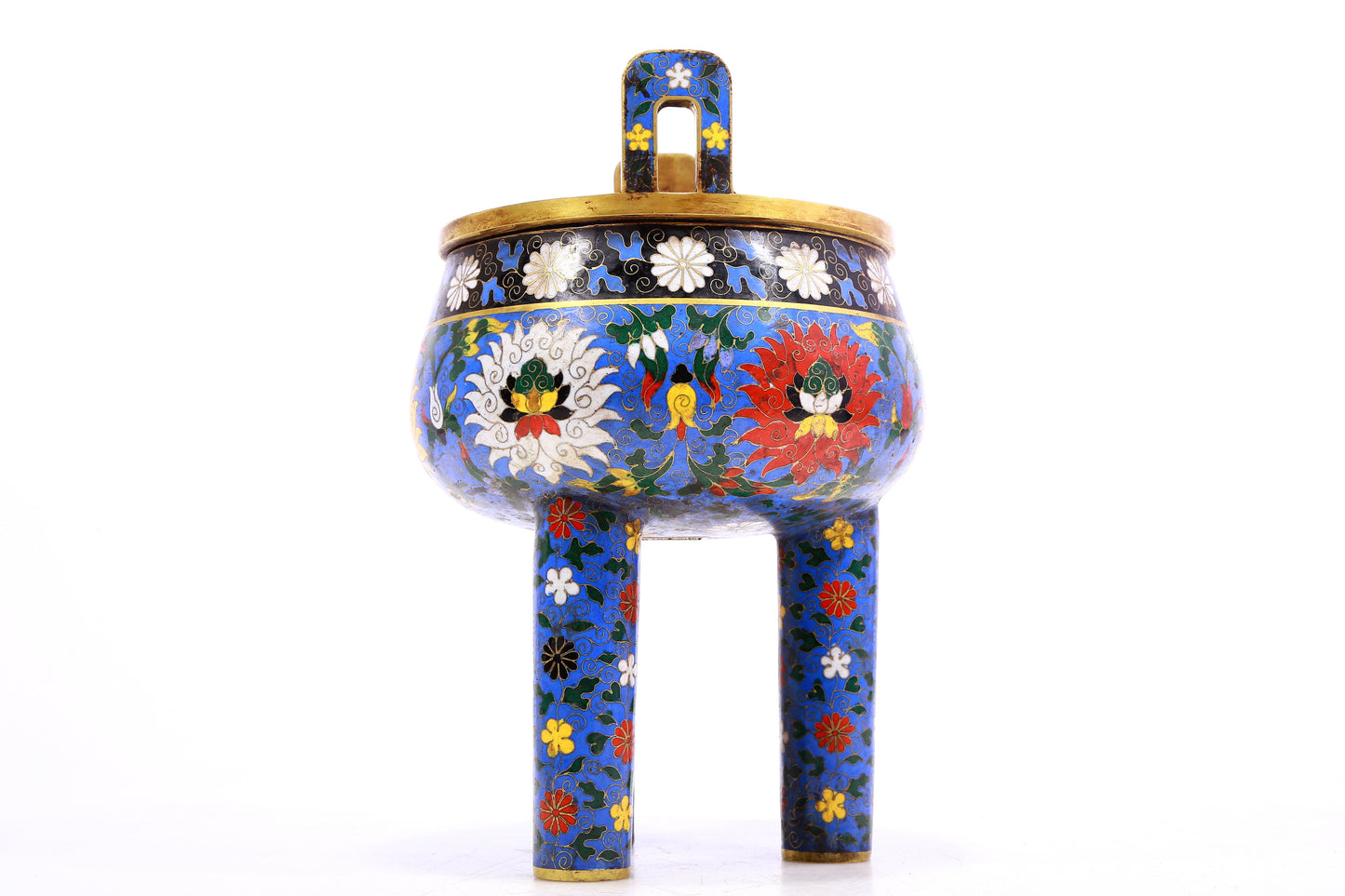 A Superb Cloisonne 'Scrolling Lotus' Tripod Censer