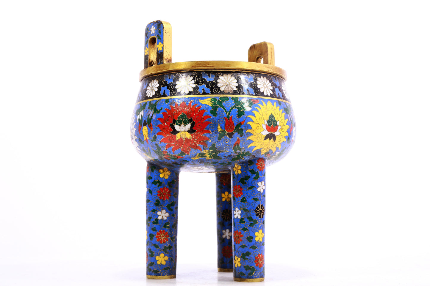 A Superb Cloisonne 'Scrolling Lotus' Tripod Censer