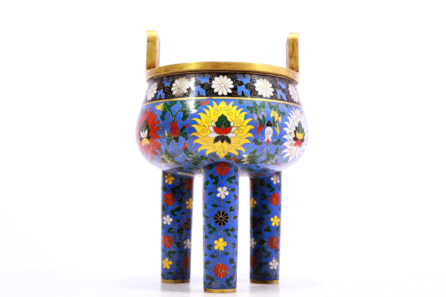 A Superb Cloisonne 'Scrolling Lotus' Tripod Censer