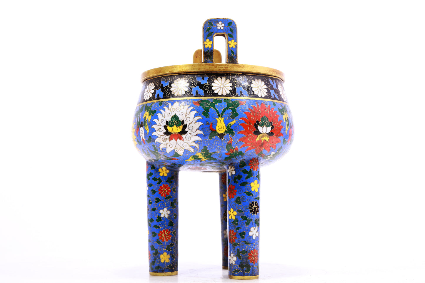 A Superb Cloisonne 'Scrolling Lotus' Tripod Censer