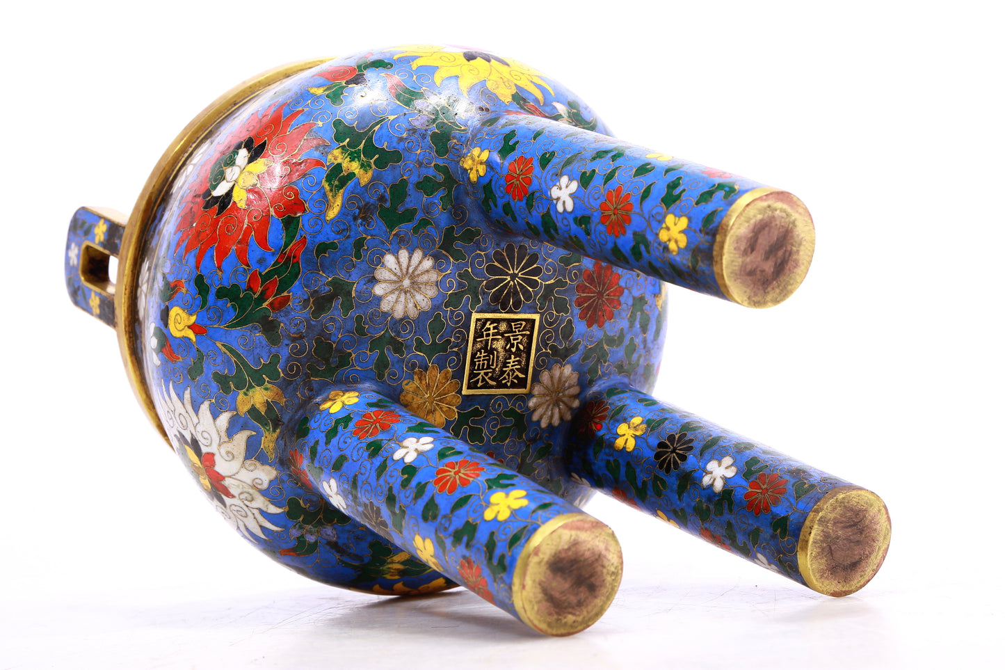 A Superb Cloisonne 'Scrolling Lotus' Tripod Censer