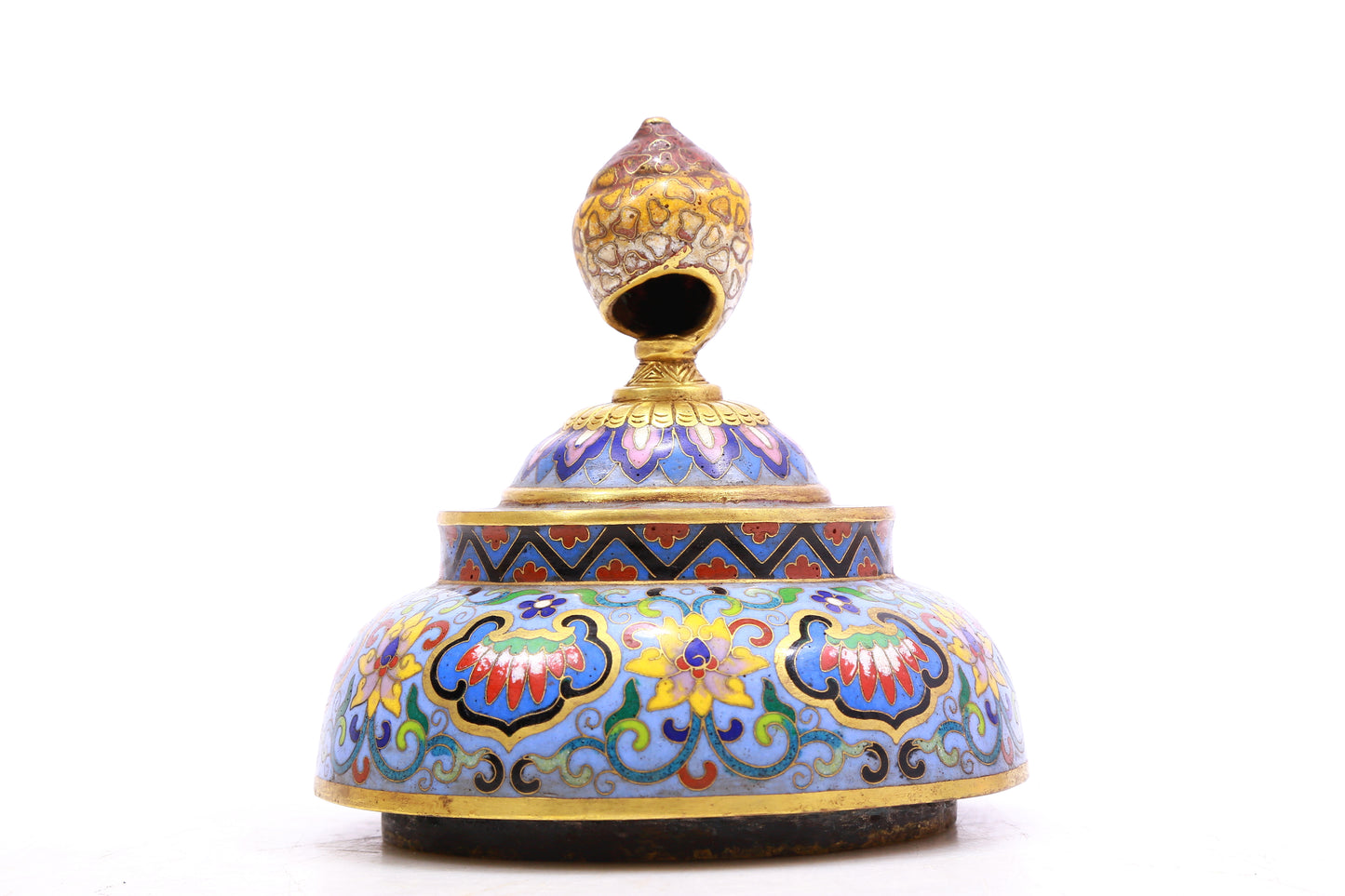 A Precious Cloisonne 'Scrolling Lotus' Lion-Handled Tripod Censer And Cover