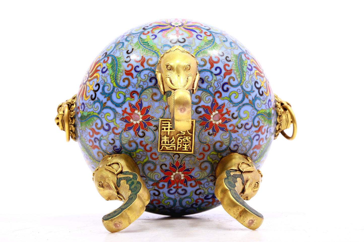 A Precious Cloisonne 'Scrolling Lotus' Lion-Handled Tripod Censer And Cover