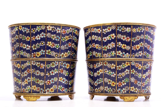 A Gorgeous Pair Of Cloisonne 'Flower' Jardinieres