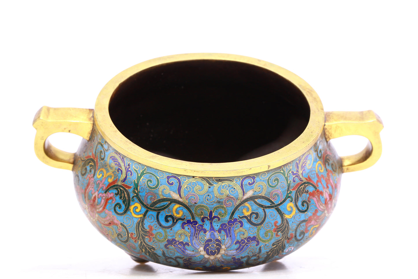 A Superb Cloisonne 'Scrolling Lotus' Tripod Censer